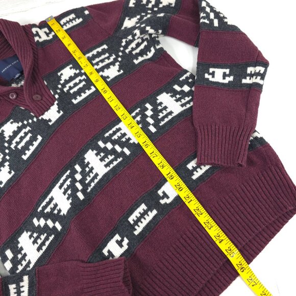 AMERICAN EAGLE Sweater Men's SIZE MEDIUM Aztec Multicolor Knitted Shawl Collar.. - Picture 11 of 16